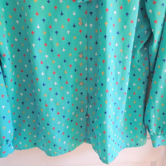 Vintage Florence Alper Neiman Marcus Teal Print Bow Blouse 18 (L/XL) - Picture 4 of 10